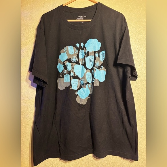 Old Navy Black T-Shirt with Blue Graphic Design - Picture 1 of 3